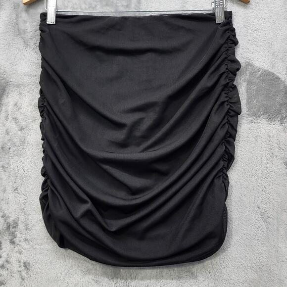 Shinestar Skirt Womens L Black Side Ruched Chiffon Lined Mini Stretch Back Zip - Picture 1 of 8